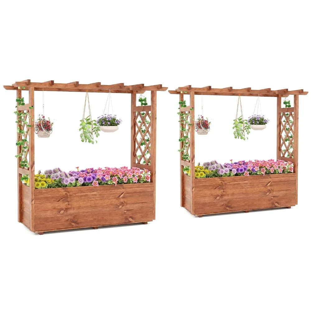 

Raised Garden Bed with Sided Trellis & Roof Set 2, 31”x16”x41” Wood Elevated Planter Box, Freestanding Garden, Customized
