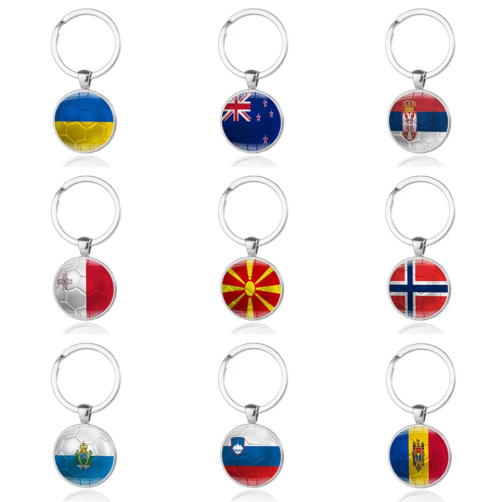 

Ukraine Flag Pattern Pendant Key Chain Norway Serbia Flag Key Ring Glass Dome Charm Keychains For Football Fans Handmade Jewelry