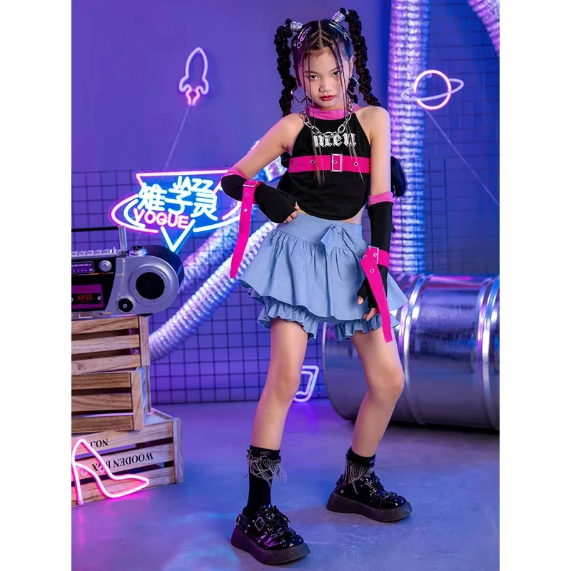 

ZZL K-PoP Одежда Детский комплект для джазовых танцев Топ Юбка Костюм для джазовых танцев для девочек Tide Детский костюм для уличных танцев в стиле хип-хоп Крутые девушки