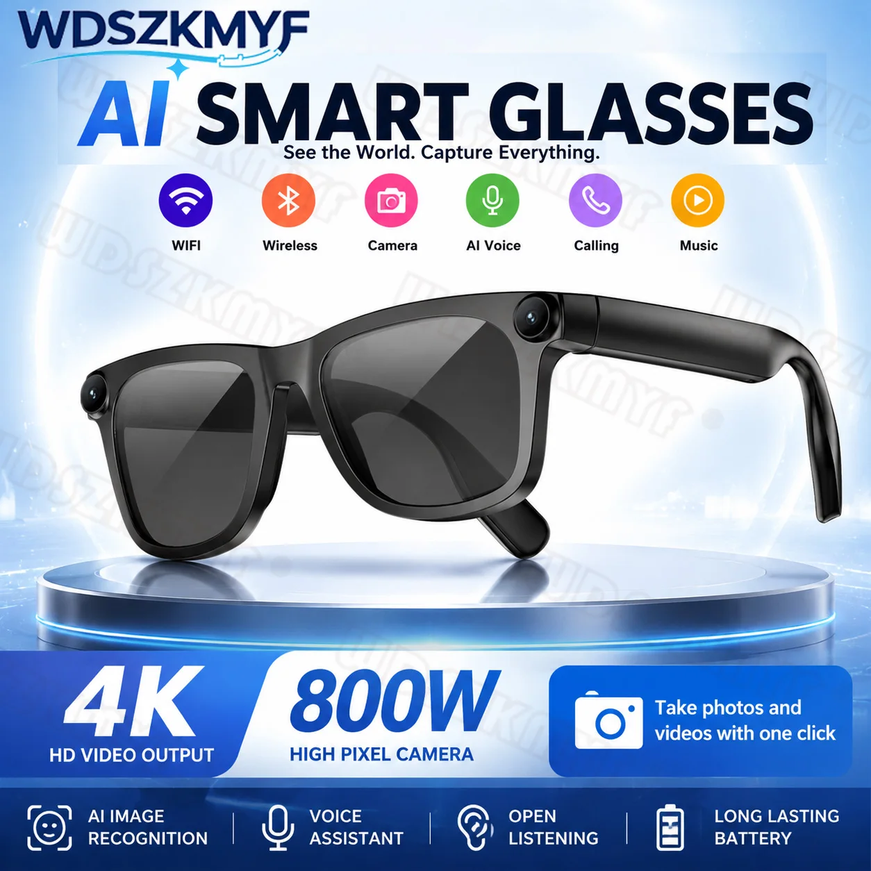 AI Smart Glasses  for GPT Camera 4K HD Multifunctional 3-in-1 Lens Bluetooth Call Mah  Voice Assistant Control Sunglasses