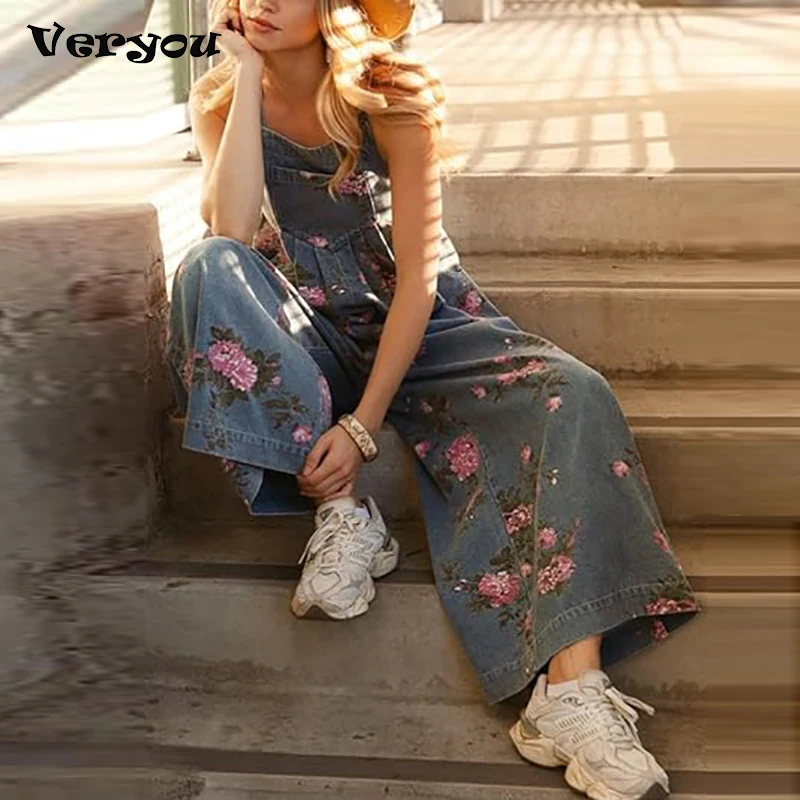 

Fashion Vintage Printed Sleeveless Jumpsuit Women Casual Pocket Multicolor Overalls Summer Pants Jumpsuit Women One Piece Set