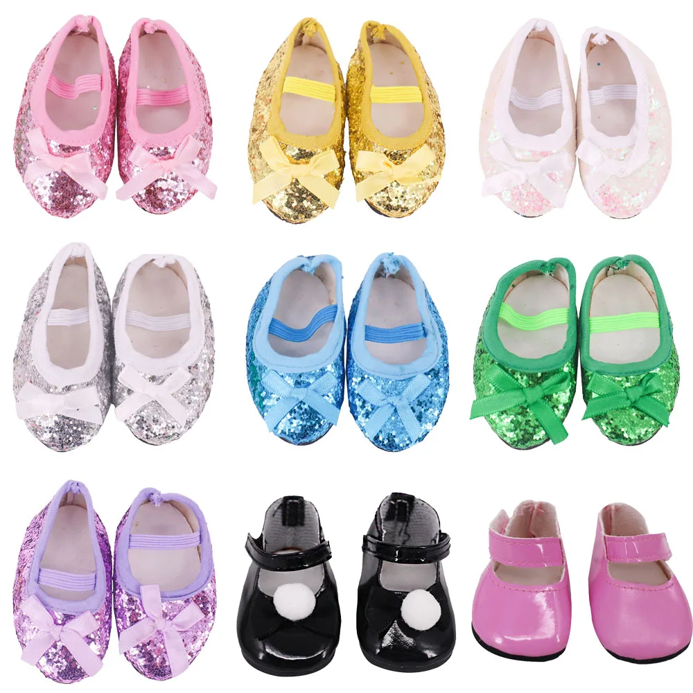 7Cm Length Doll Shoes Sequin Upper for 18 inch Girl's American & 43 cm Baby Reborn Doll Clothes Accessories,Our Generation Gifts