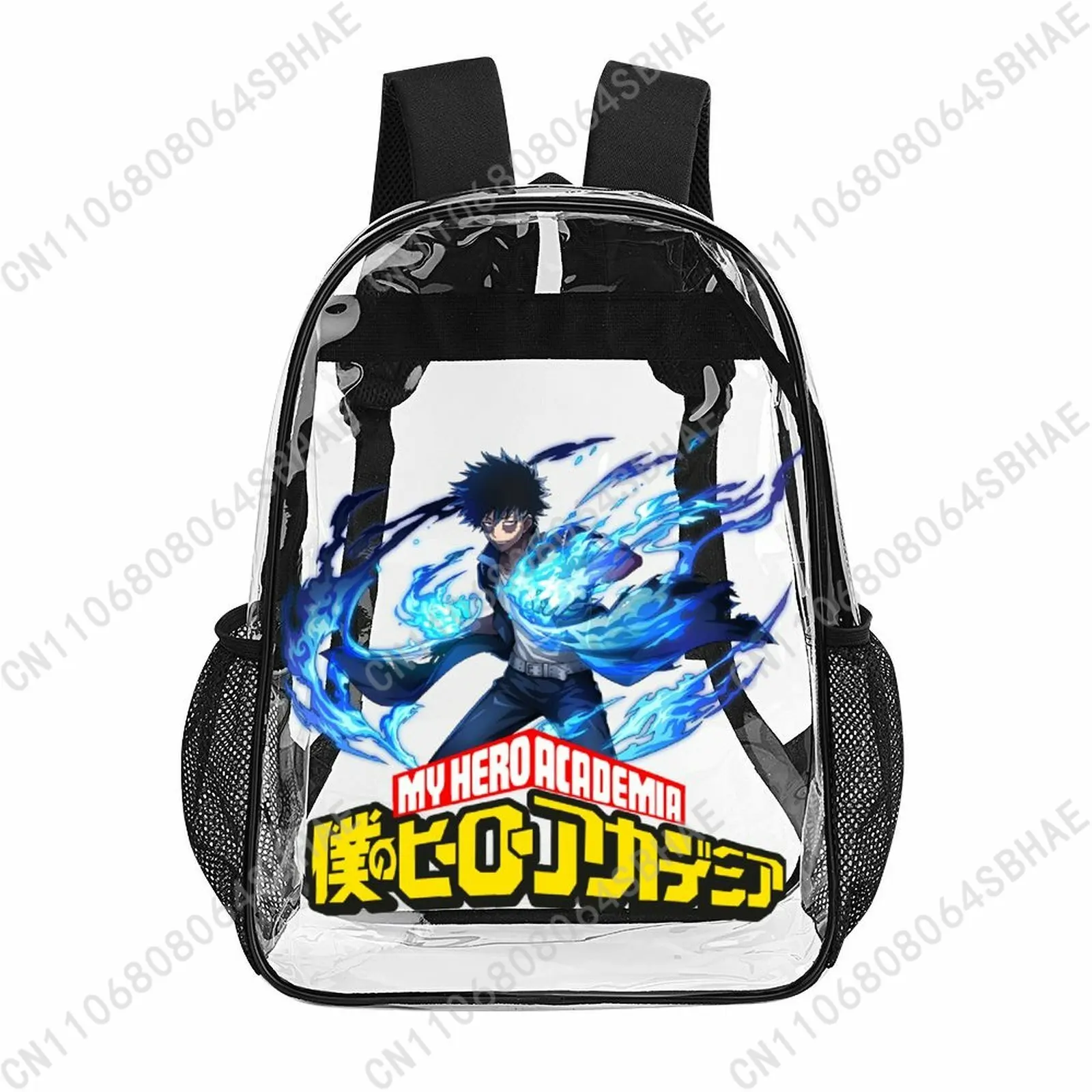 

My Hero Academia Dabi Trendy 17 Inch Clear Backpack for Teenage Girls Boys Personalized Transparent School Bag Cool PVC Gifts