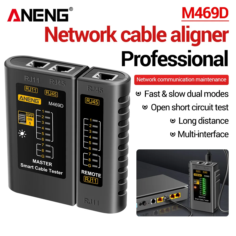 Network Cable Tester ANENG M469D Portable RJ45 RJ11 RJ12 CAT5 UTP Telephone Line Connectivity LAN Cable Check Tool For Networkin