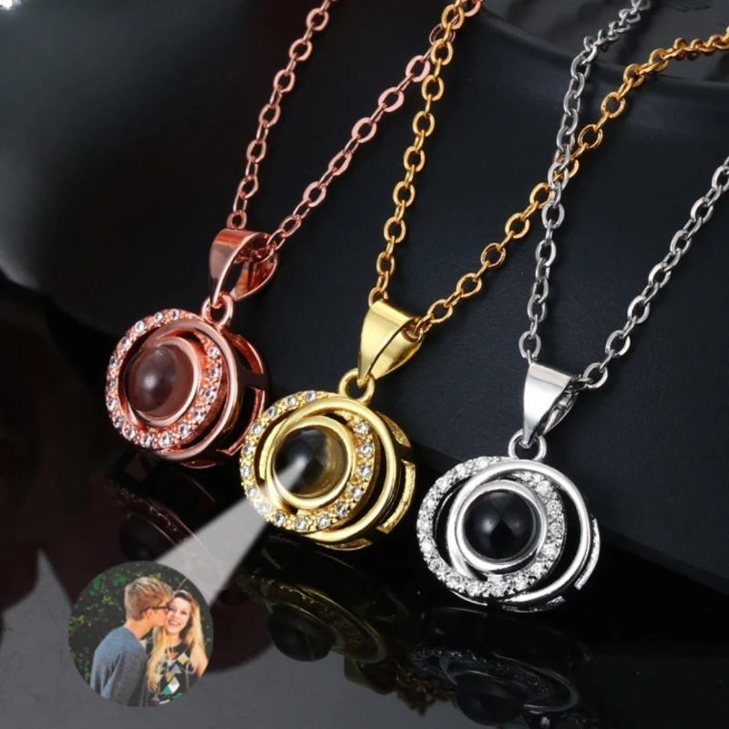 

Fashion Projection Jewelry Personalized Photo Custom Necklaces Rose Petal Pendants Valentine's Day Commemorative Gifts For Women