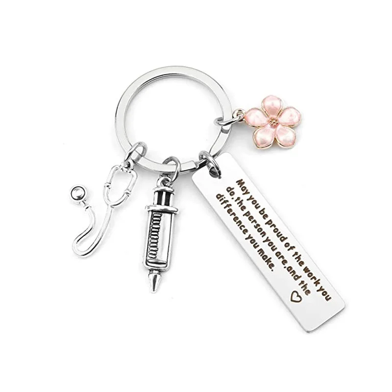 Nurses Day Keychain,Medical Student Gift, May You Be Proud Medical Logo Syringe Stainless Steel Keychain