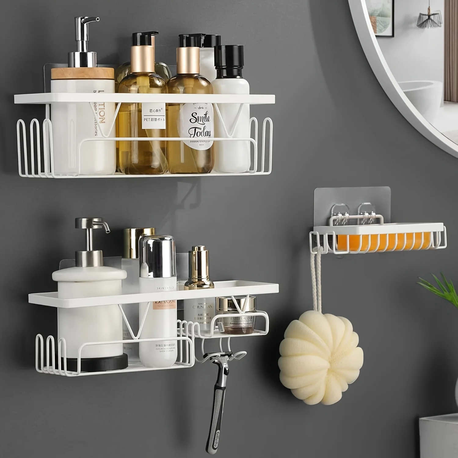 Shower Organizer with Soap Holder and Hooks for Bathroom Rustproof , No Drilling, Wall-Mounted, Kitchen & Home Decor - view 6