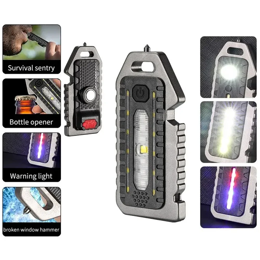 

Mini Keychain Flashlight Rechargeable Emergency Work Lamp Selfdefense Whistle Torch with Magnet Portable Outdoor Camping Light