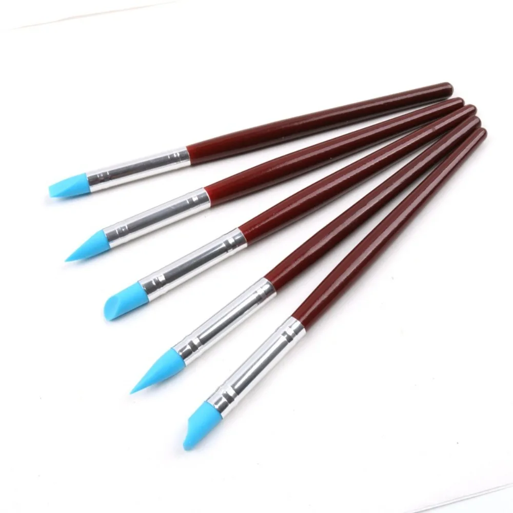 

5Pcs Wooden Handle Pen Eraser Rubber Pen Tip Multiple Pen Heads Clay Sculpture Tools Multifunctional Rubber Tip Brushes