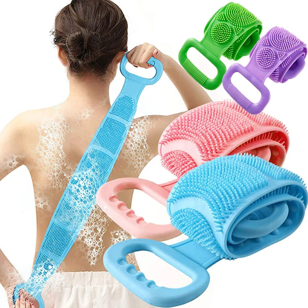 Silicone Back Scrubber Bath Brush Soft Loofah Shower Towel Bath Belt Body Exfoliating Massage Body Cleaning Strap Bathroom Tools