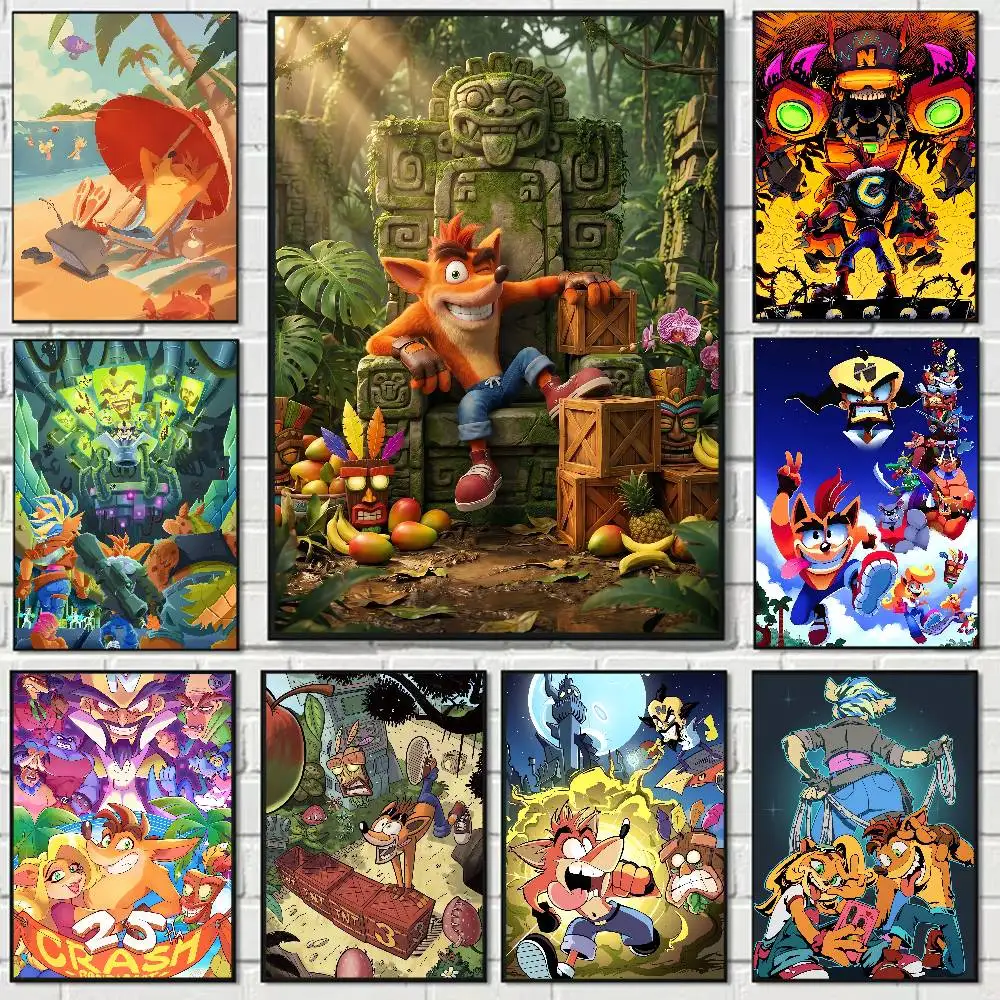 Game Crash Bandicoot Anime Poster Wall Art For Home Bar Cafe Movie Theater Decor DIY Vintage Print For Un