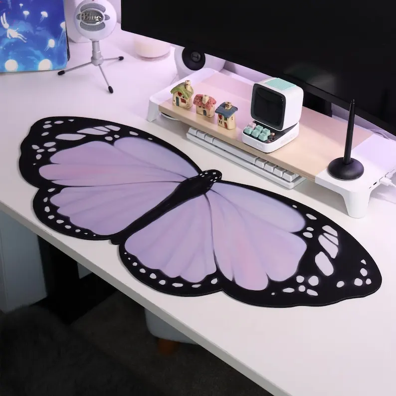 Lilac Butterfly Deskmat 90x40cm Keyboard Kawaii Accessories Laptop Desk Mat Mouse Pads Gaming Pc Rug Carpet Desk Protector