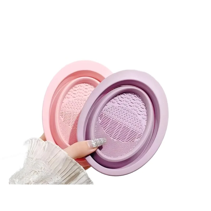 2-in-1 Silicone Makeup Brush Cleaner Bowl with Drying Basket, Foldable Beauty Sponge Puff Washing Pad for Travel Makeup Tools - view 6