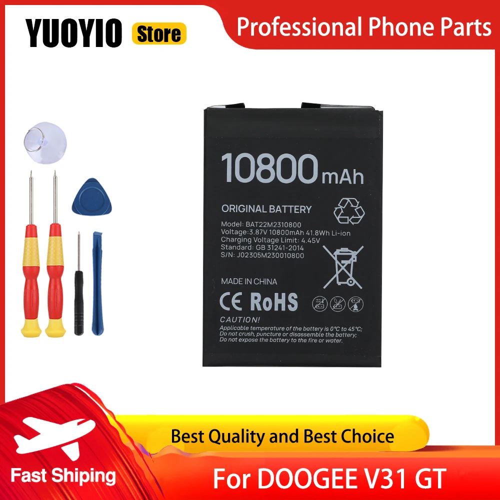 YUOYIO 100% New Original For Original DOOGEE V31GT 10800mAh Smartphone 100% Original Battery High Capacity