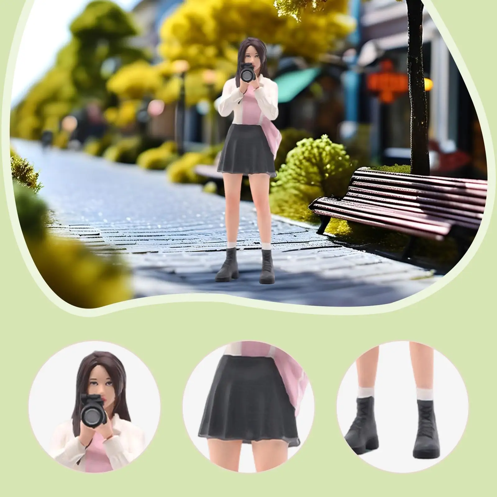 

Фигурка 1/24 для DIY-проектов: коллекционные диорамы, поезда, архитектурный декор, микроландшафт, ручная роспись, фигурка девочки-фотографа