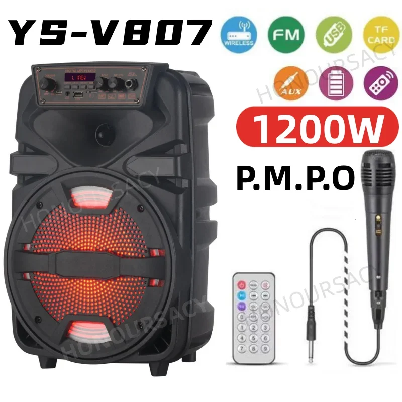 1200W P.M.P.O Heavy Bass High Power Bluetooth Speaker TWS/TF Wireless Party Box RGB Portable Subwoofer Outdoor Karaoke With MIC