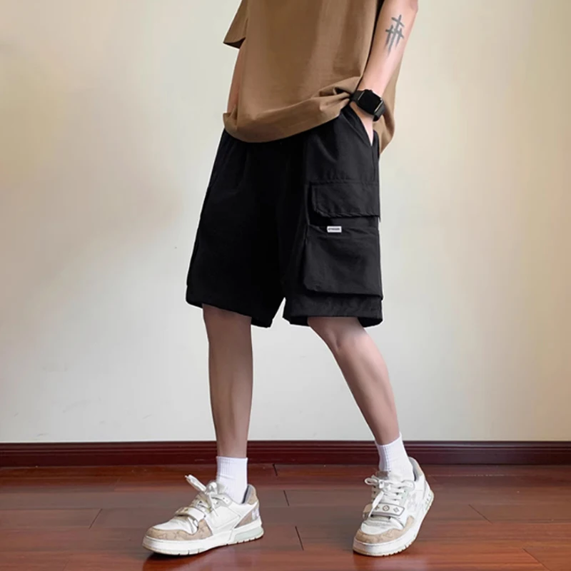 Black cargo shorts men\'s summer thin style high street brand loose large size pants