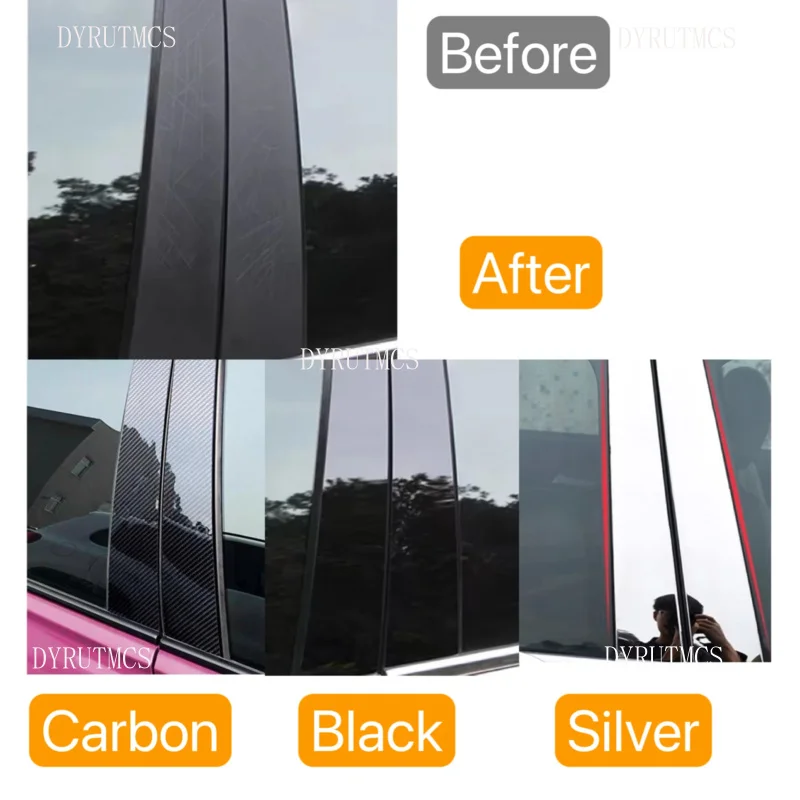 6Pcs Gloss Black Silver Carbon Pillar Posts For Honda Civic Sedan 2006 2007 -2011 Window Decoration Cover Door Side Trim Sticker