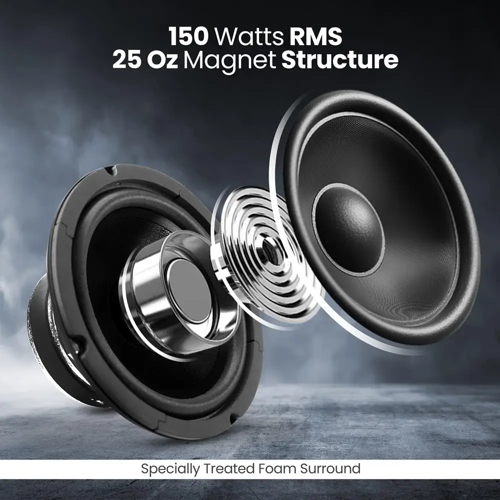 Pyle 6.5" High Power 300W Car Midrange Speaker – 8Ω Sealed Back Design w/ Kapton Voice Coil, PDMR6