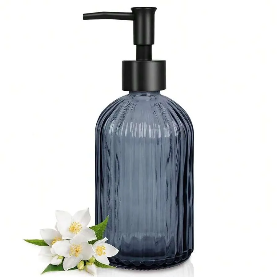 

Topsky Stripe Glass Soap Dispenser With Black Plastic Pump, 400ml Liquid Hand Soap Dispenser, Rustproof Pump For Kitchen and Ba