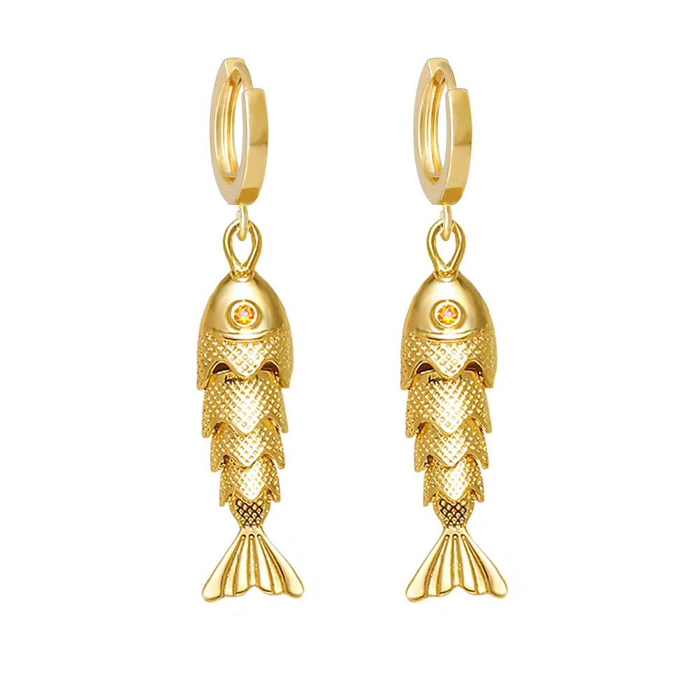 Women's Retro Dynamic Small Fish Earrings Stainless Steel Collarbone Chain Design High-End Jewelry Gift