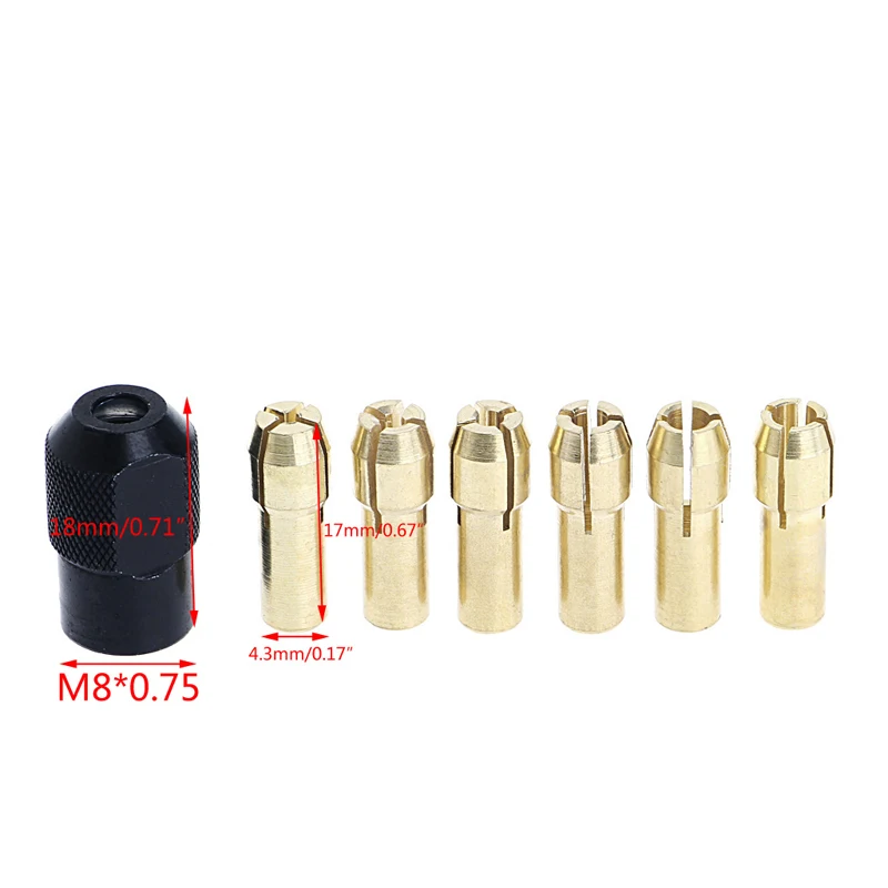 7 ชิ้นทองเหลือง Collet 1.0 1.6 2.0 2.4 3.2 + ตรวจสอบ * 0.75 เหมาะกับเครื่องมือโรตารี่