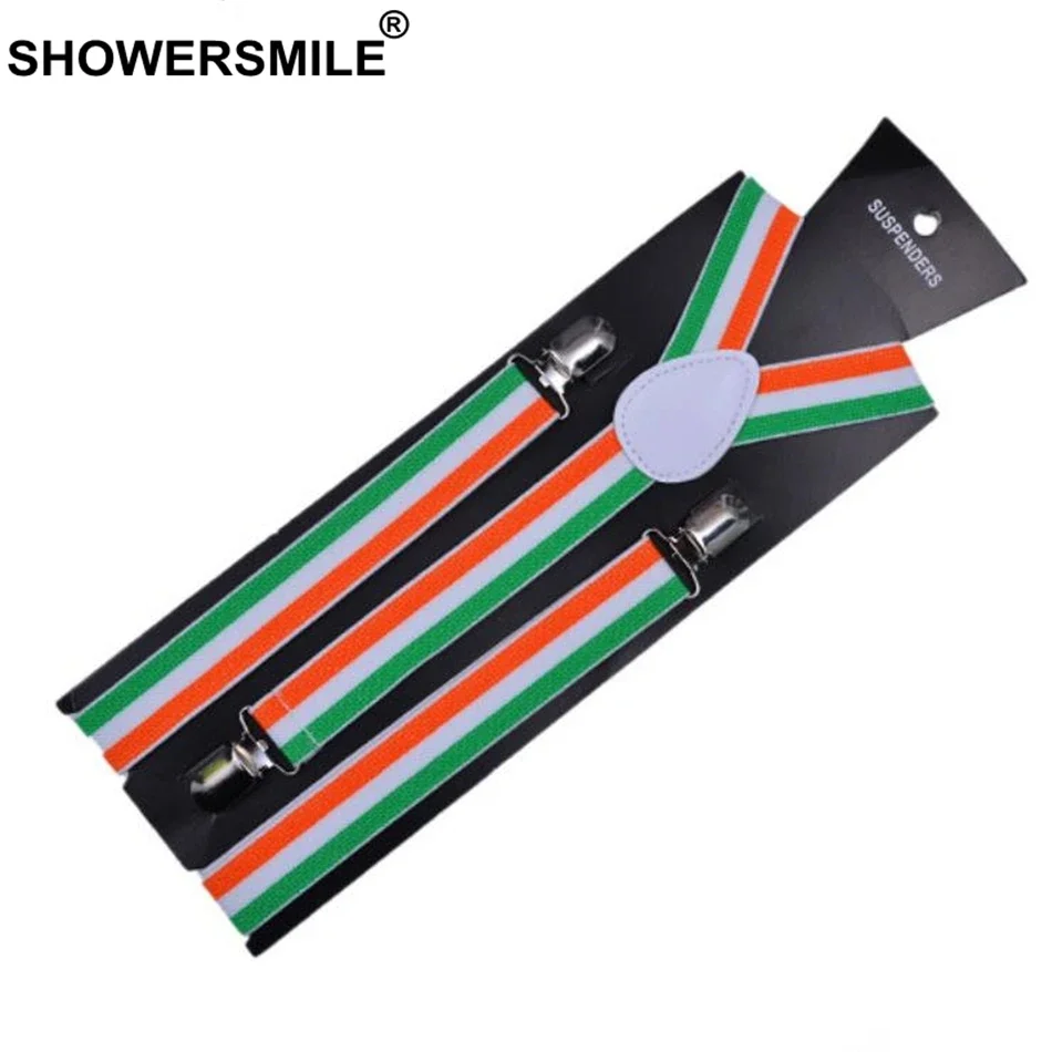 SHOWERSMILE- Tirantes de arcoíris para adultos, tirantes para camisa a rayas para hombres y mujeres, tirantes coloridos para pantalones, 3 Clips, elásticos de 100cm