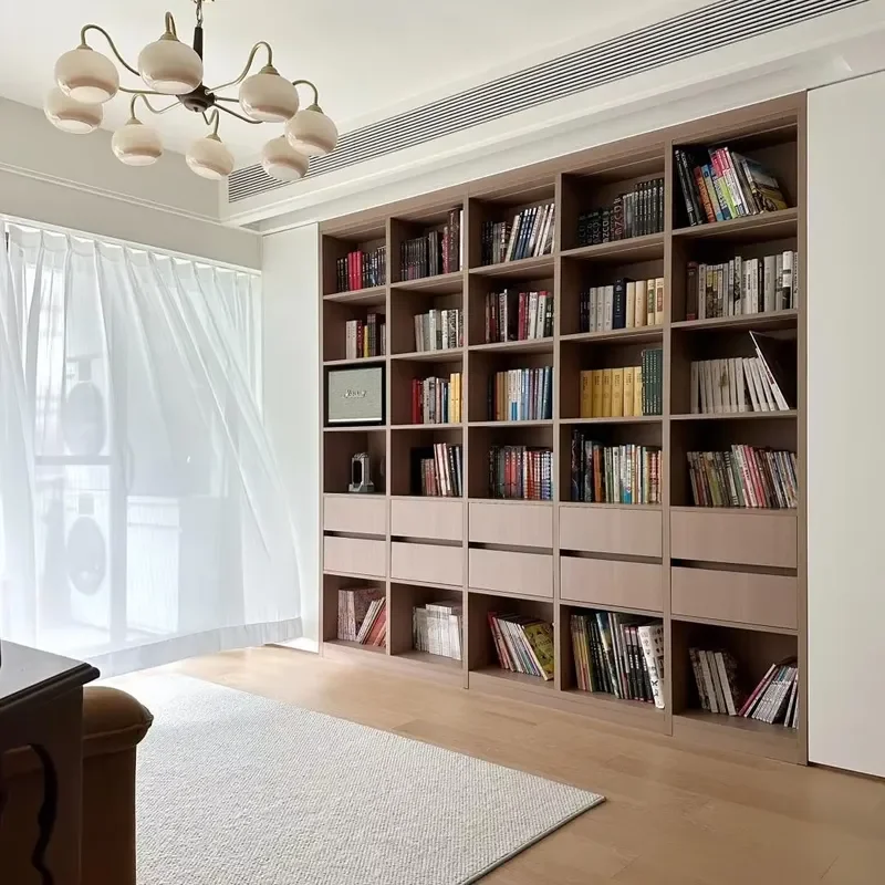 Modern Custom Study Bookcase | Living Room & Home Office Furniture | Durable Wood Design for Apartment & Villa Projects