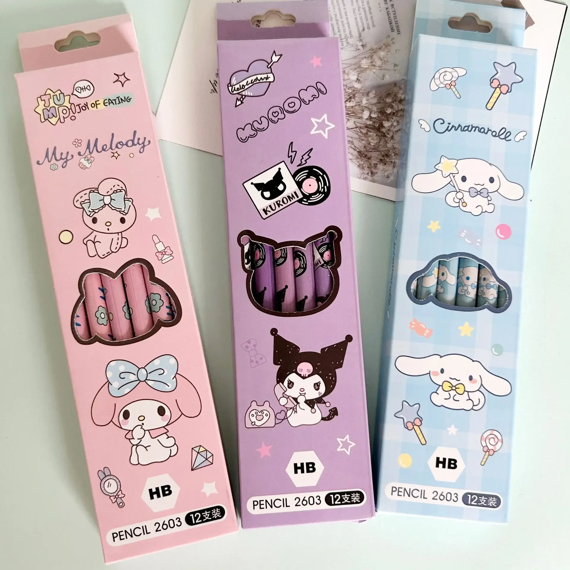 

12pcs/box Sanrio Anime Pencil Stitch Series Kids Stationery Pen School Supplies Cute Pencil Sharpener Christmars Gifts