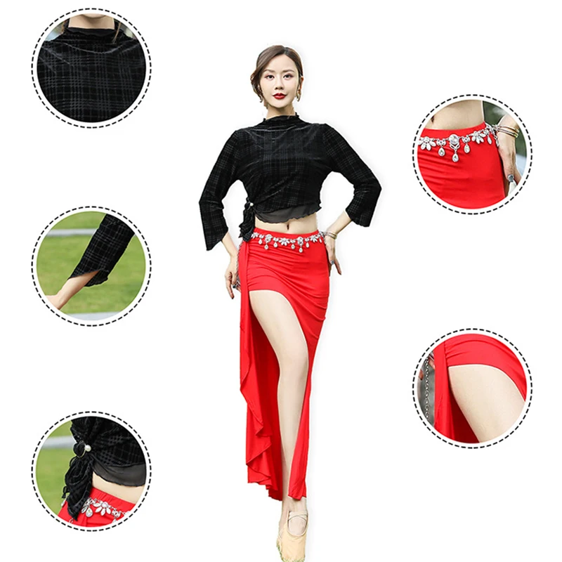 Belly Dance Top Skirt Set Practice Clothes Performance Stage Dance Wear Long Skirt Suit Sexy Women Party Costume Robe Orientale