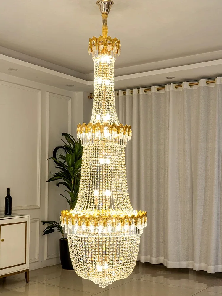Light Luxury Led Crystal Chandelier Duplex Hotel Lobby Creative Fashion Living Room Staircase Design Chandelier Senior Chandelie