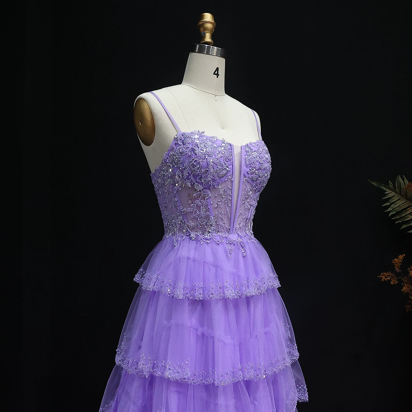 Sharon Said Elegante corsetto in tulle lilla con volant a strati trasparenti abito da ballo lungo abiti da sera a-line SH217 personalizzato