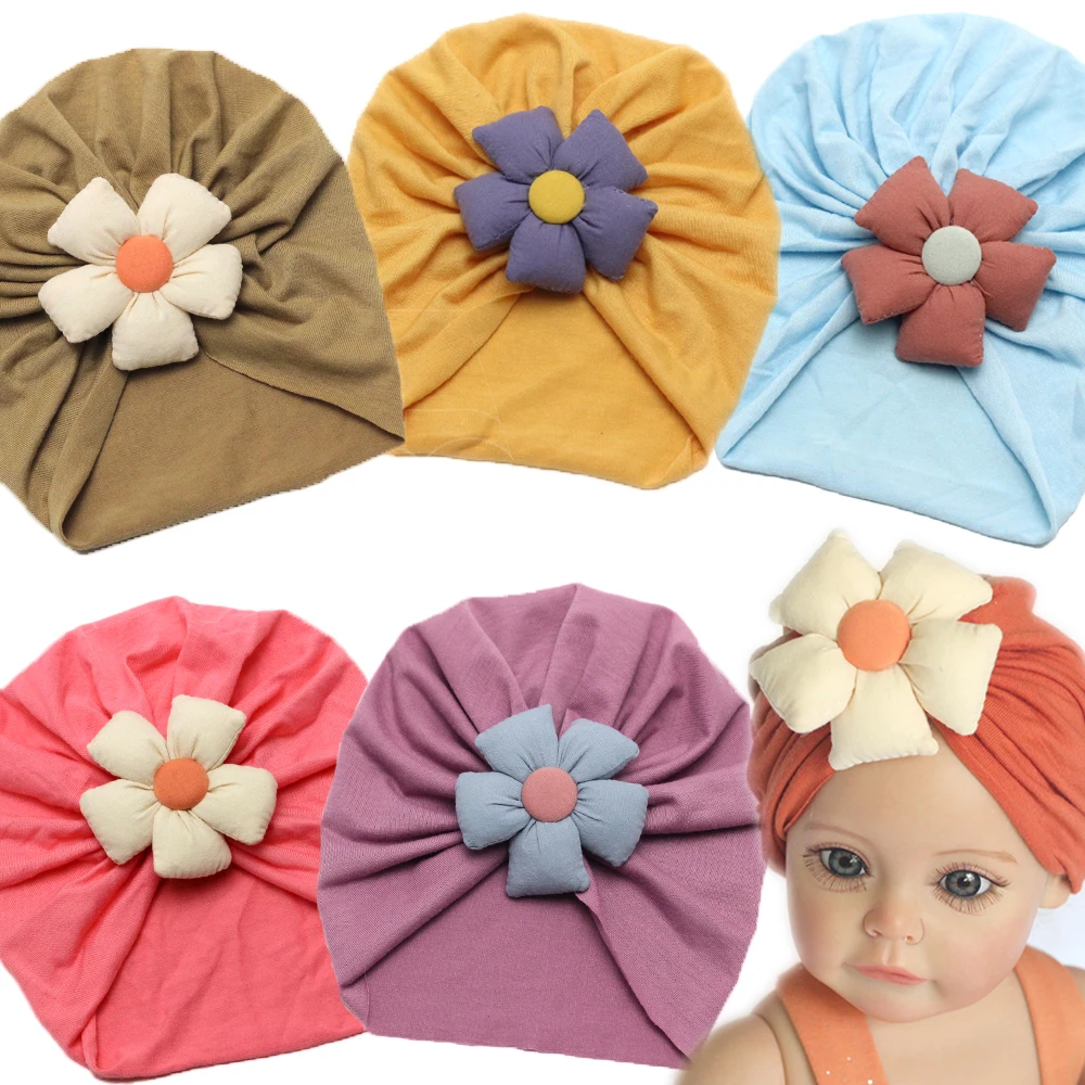 Large Flower Newborn Beanie Baby Girl Elastic Infant Turban Hat Toddlers Cotton Bow Bonnet Boy Headwrap Cap Photo Prop Headwear