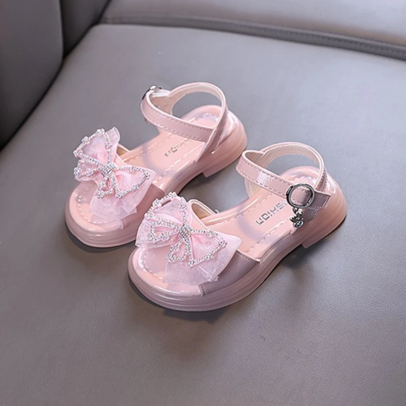 Fashion Women Sandals 2026summer New Bow Princess Shoe Rhinestone Child Sandals Dance Performance Shoes Versatile Girls' Sandals