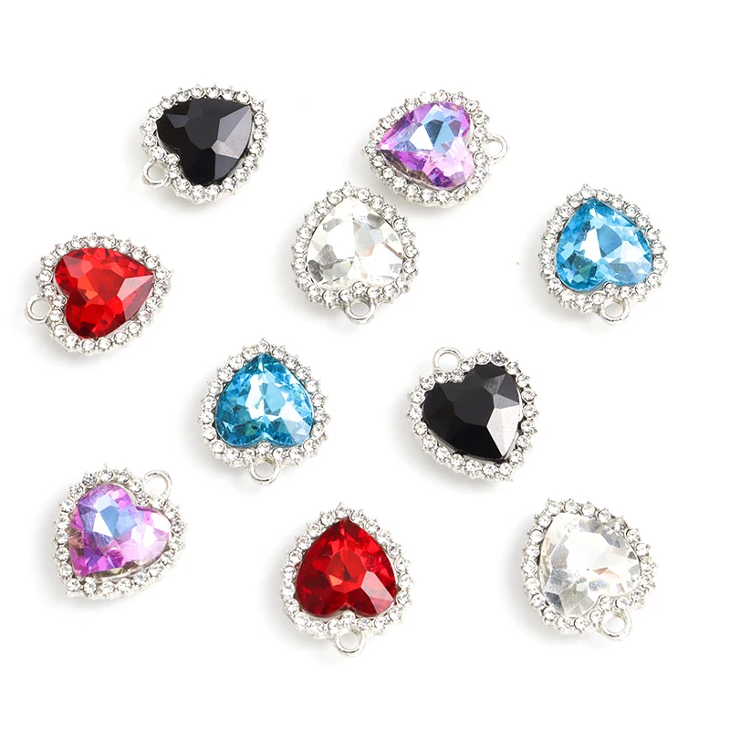 10pcs Shiny Peach Heart Crystals Charms Multicolor Heart Rhinestones Pendants For DIY Vintage Elegant Women Luxury Party Jewelry