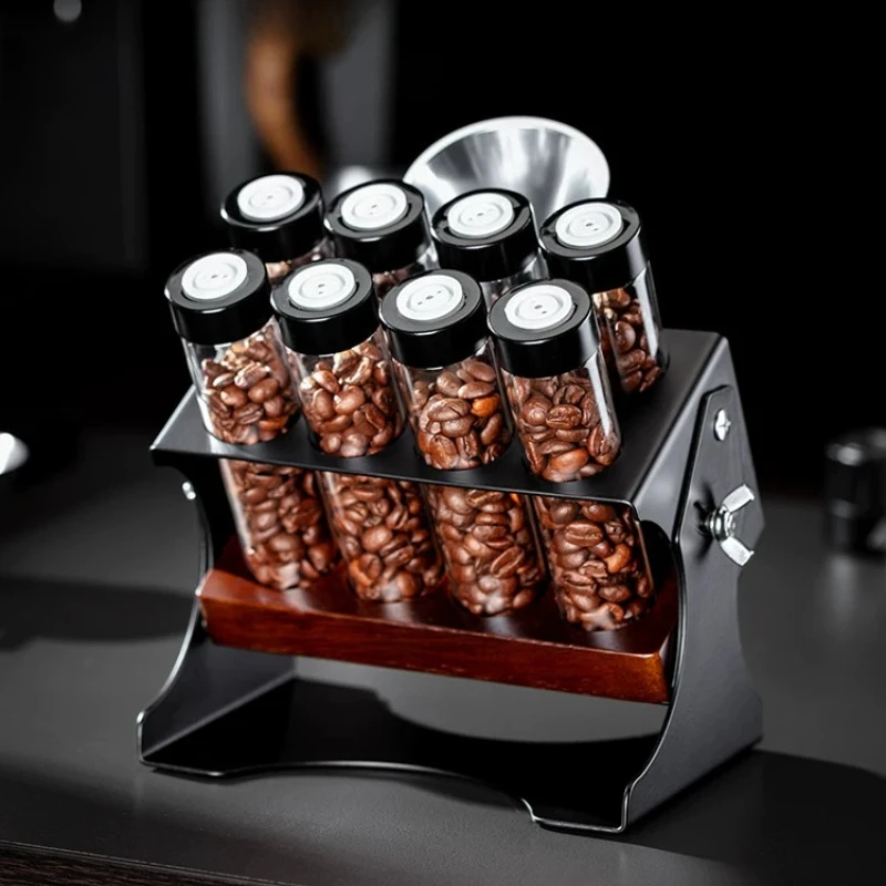 Coffee Bean Storage Tubes, Glass Coffee Canister Set with One-Way Degassing Valves, Airtight Seals and Stable Metal Display Rack