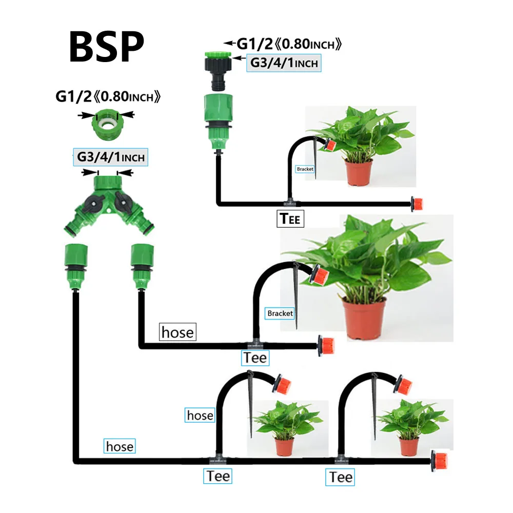 50M-20M DIY Drip Irrigation System Automatic Watering Garden Flowerpot Micro Drip Watering Kits Adjustable Red Drippers