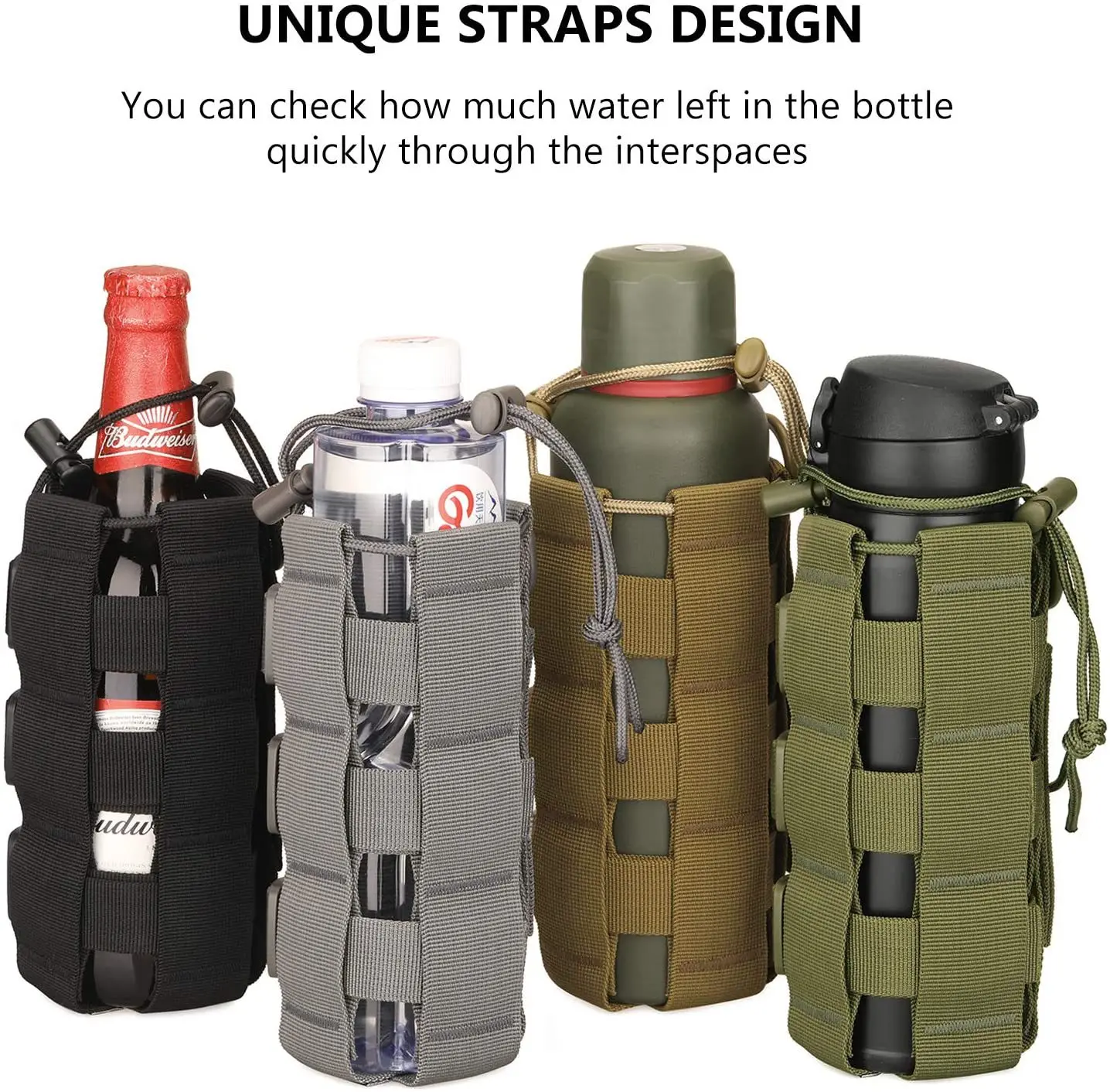 Tactical Molle Water Bottle Pouch Bag Military Outdoor Travel Hiking Drawstring Water Bottle Holder Kettle Carrier 0.3L - 0.8L