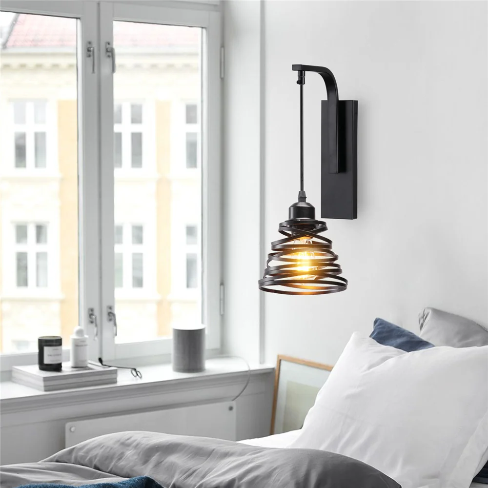 Modern Iron Wood Wall Lamp E27 Nordic Indoor Suspension Wall Light for Bedside Bedroom Living Room Restaurant Bar Lighting Sconc