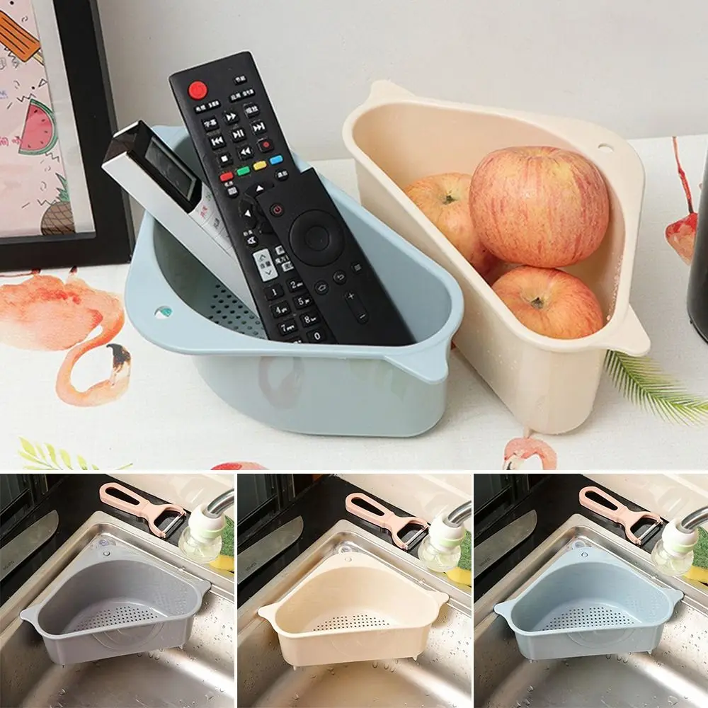 New Portable Sink Drain Basket Triangular Hanging Kitchen Sink Trash Boxes Suction Cup Sponge Rag Storage Box