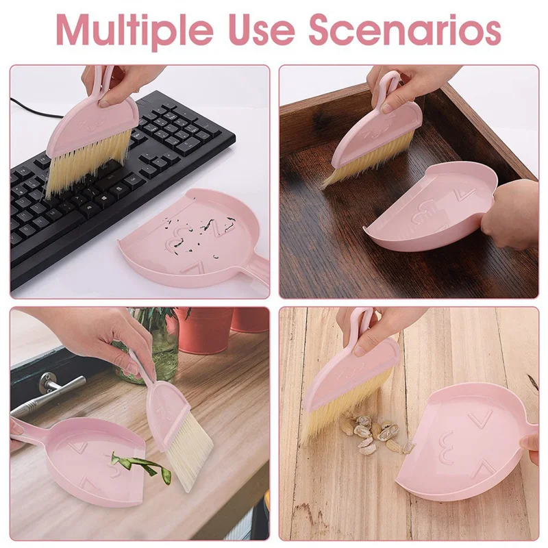 Mini conjunto de pá e escova, vassoura pequena e conjunto de limpeza de pá portátil conjunto de escova de mesa (rosa) durável