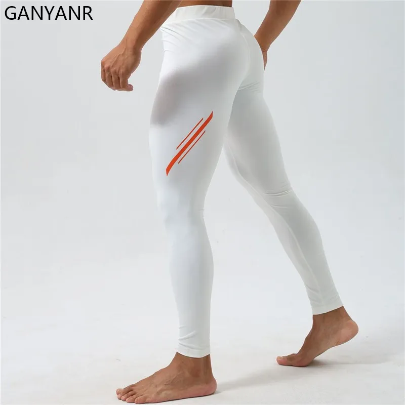 GANYANR Running Tights Men Fitness Training Compression cold weather thermal winter Gym Pants Athletic Leggings Long Trousers