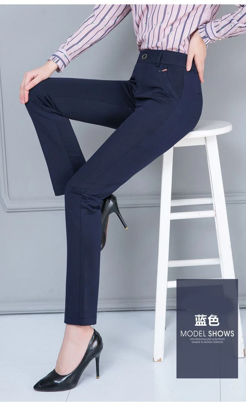 Office Stretch Straight Pants Korean Formal High Waist Pantalones Fashion OL Oversize Mom Trousers New