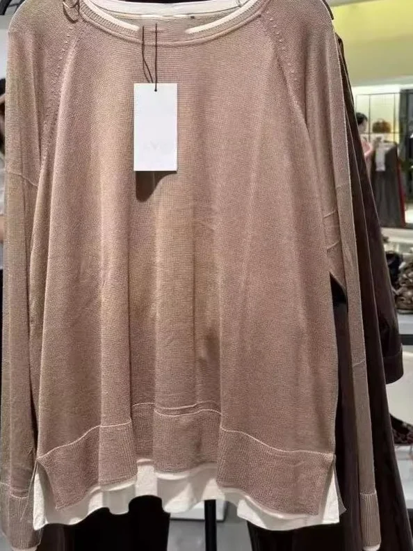 

Sweet Lazy Sle Women's Knitted Long Sve round Ne Double Layer Loose Fit Casual Faion Cotton Top New Arrival 2025