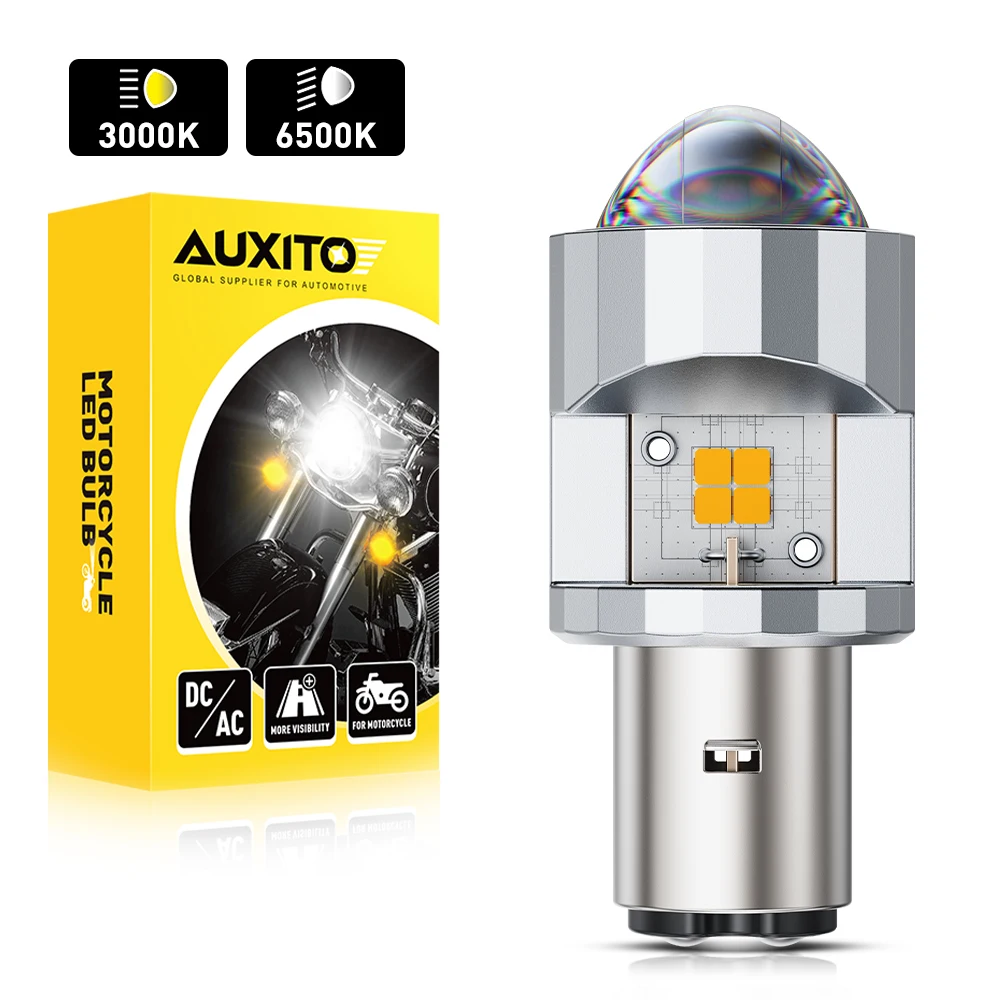 1PC AUXITO 12V BA20D LED Motorcycle Headlight H6 Hi/Lo Beam Motorbike Headlamp For Honda Nissan White Yellow Moto Spotlight Lens