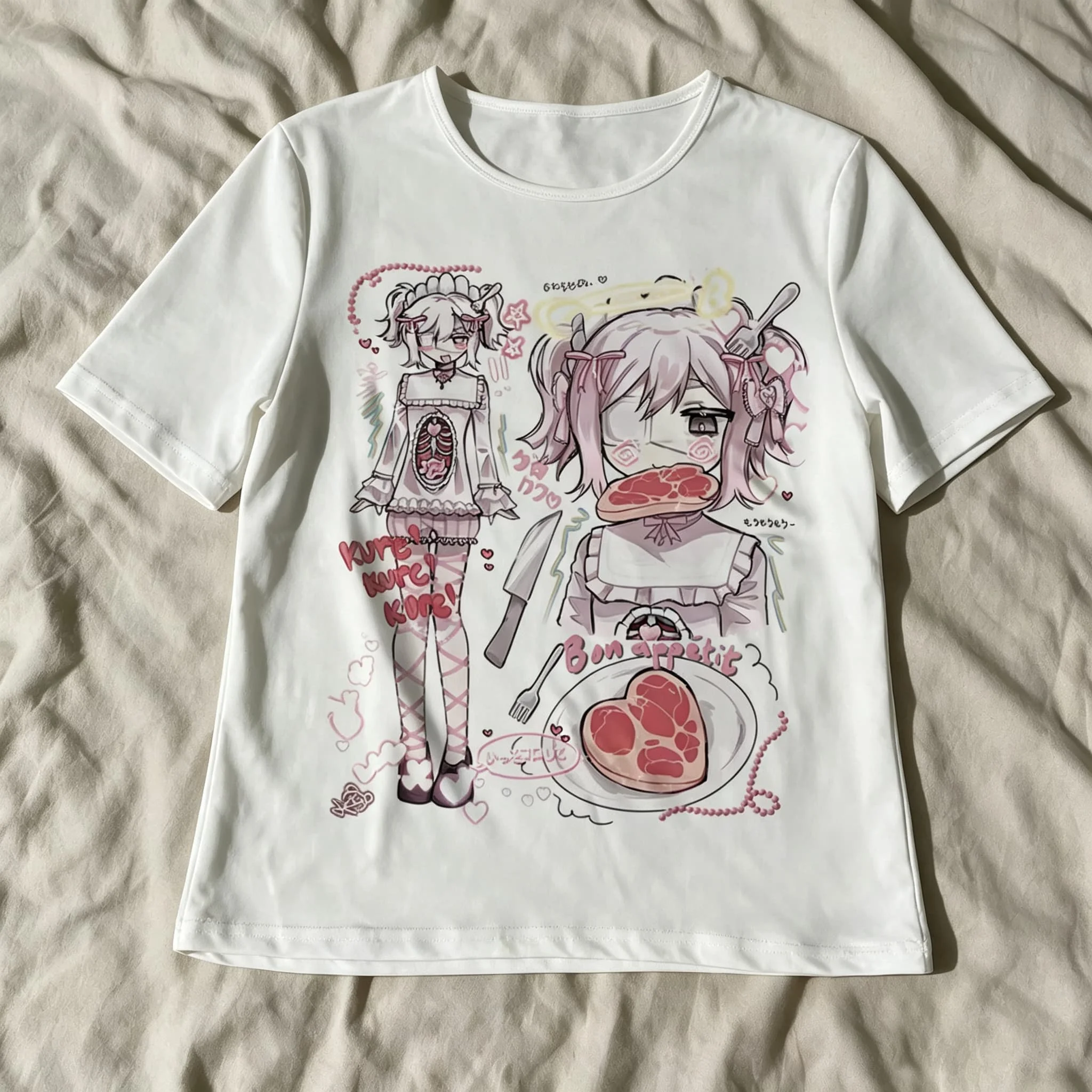 2026 Kawaii Anime Girl T Shirt Women Gothic Harajuku Bon Appetit Print Short Sleeve T-shirt Casual Summer Ladies Graphic Tee Top
