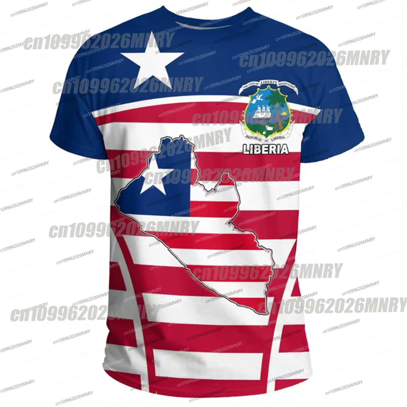 Liberia Girl clothes Summer Men Short Sleeve LR National Emblem Flag 3D Print Round Neck Sports Fitness Male Clothing Tops