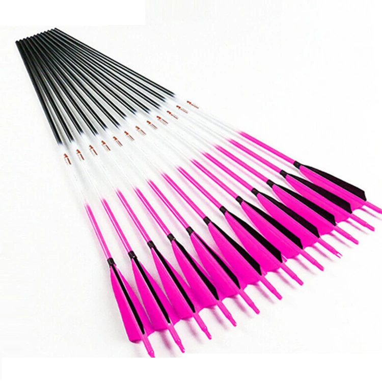 12p Pure Carbon Arrows ID6.2mm luminous  30inch  spin400/500/600 5inch Turkey Feather Pink Compound Bow Arrows For Shooting