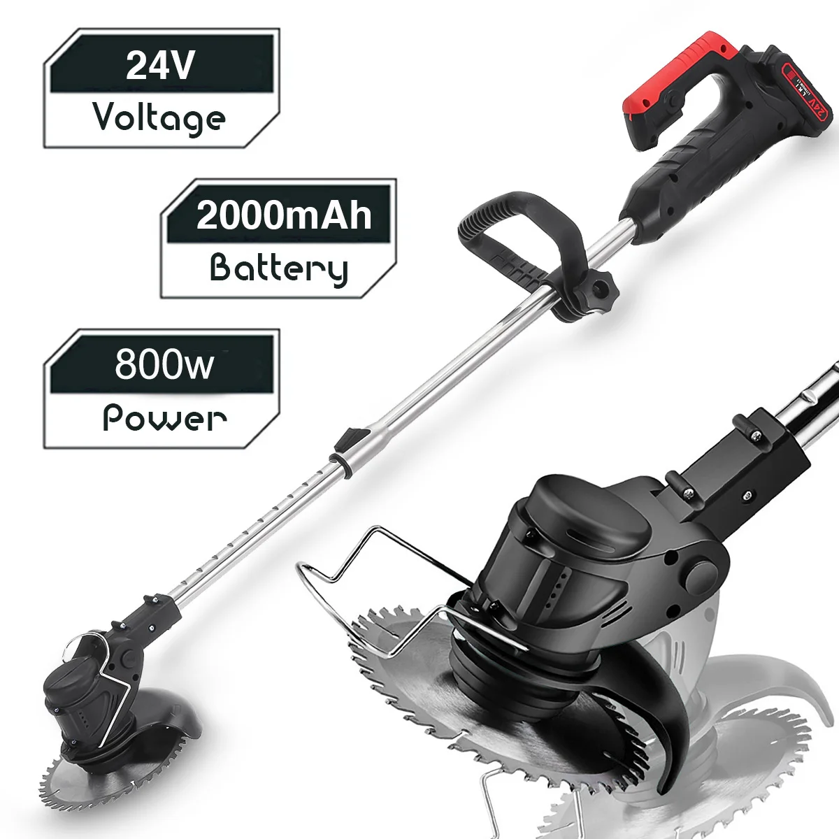 24V 800W Electric Lawn Mower 2000Mah Rechargeable Battery Cordless Grass Trimmer Household Portable Garden Trimming Machine