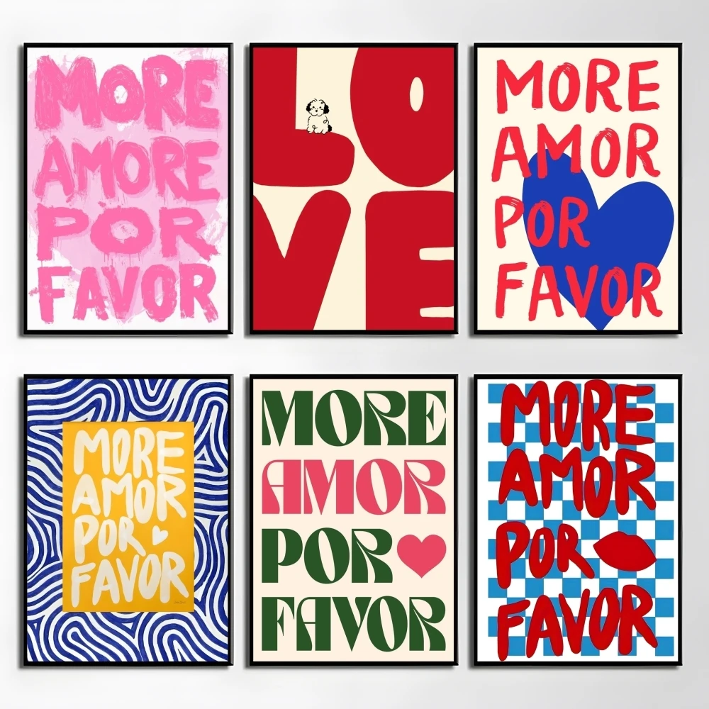 Maximalist More Amor Por Fabor Poster HD Art Mural Wallart Waterproof Vintage Print Decor for Home Decoration DIY Durable